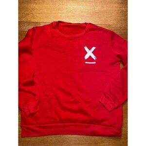 Red Crewneck Sweatshirt With Inspirational Print & Brushstroke X Design
